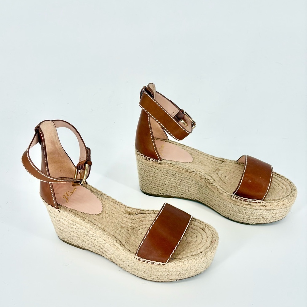 J CREW Leather Platform Wedge Espadrilles in Burnished Pecan - Picture 4 of 15